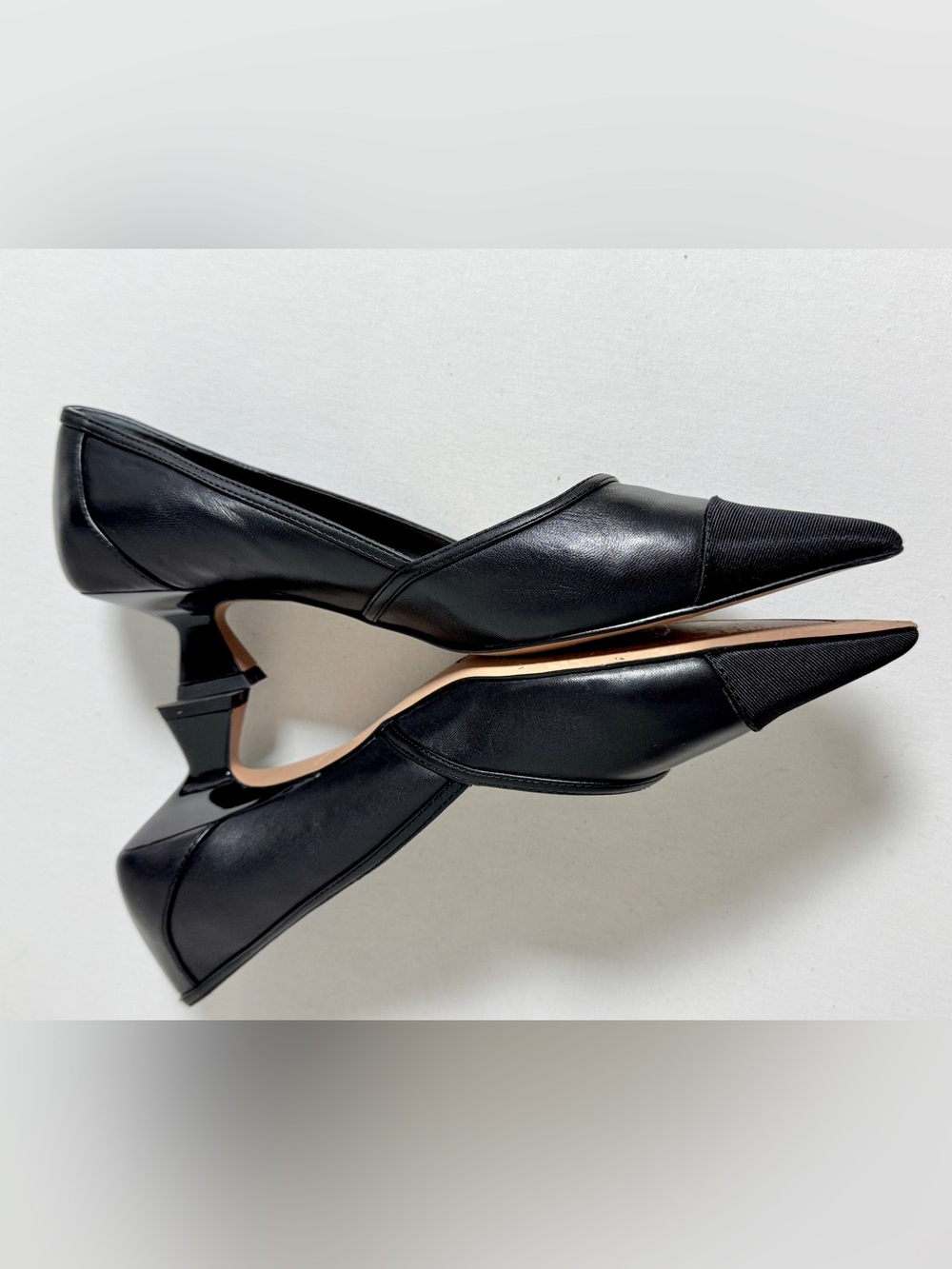 Franco Sarto Darcy Black Leather Pointed Toe Kitten Heel Pumps - Picture 12 of 15